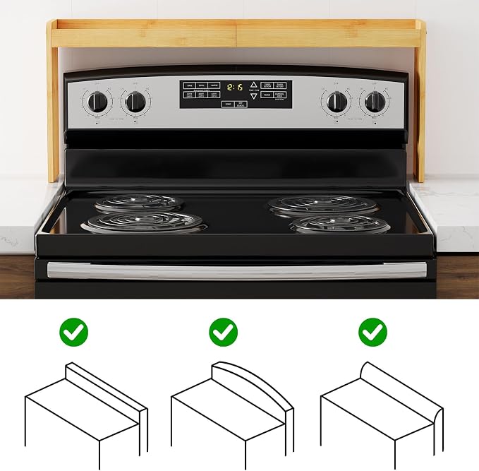 SpaceAid Bamboo Over the Stove Spice Holder Shelf, 31.5" Kitchen Organizer Stove Spice Top Rack, 11.6" Height Countertop Storage, Over Oven Back Sink Organization Shelf, Natural