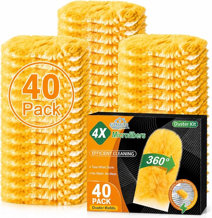 360° Duster Refills for Swiffer Duster, 40 Pack Heavy Duty Duster Kit for Cleaning with 4X Electrostatic,Compatible with Swiffer Handle Pet Hair, Blinds & Car Vents– Great Gift Set