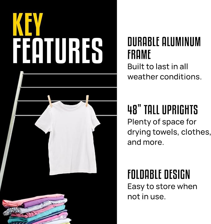 Stromberg Carlson CL-100 Bumper Mounted Clothesline - 48" aluminum foldable travel drying rack for RV Bumper, camper, and outdoor use; 84" hanging space, ideal RV clothesline and camping laundry rack. | Fits 4 in square bumpers, 84 in hanging space, ba...