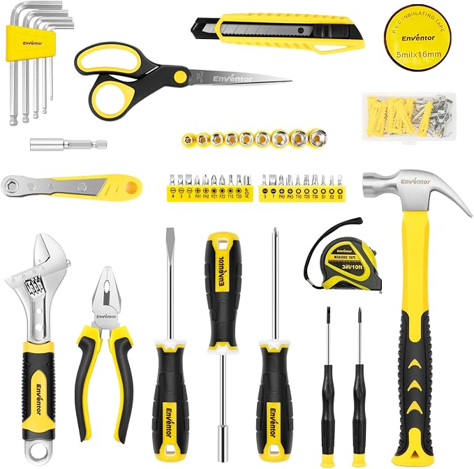 ENVENTOR Home Tool Kit, Basic Household Auto Repair Tool Set with Toolbox Storage Case, General Household Tool Kit for Men Women Home Maintenance, DIY Projects, 90 PCS General Hand Tools Kit