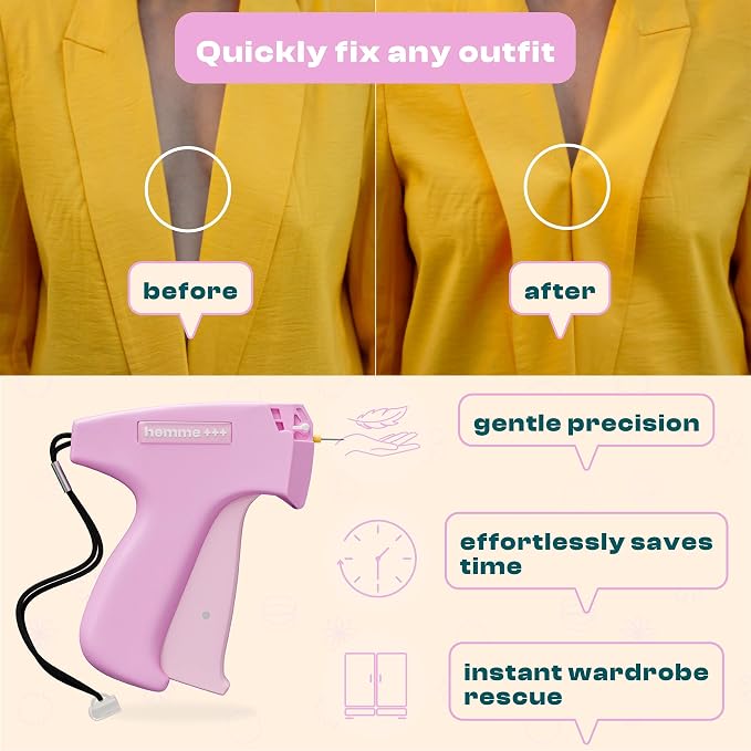 Stitch Gun for Clothes, Tagging Gun for Clothing w/2000 Clear/Black Micro Tags Scissors Case, Stitchy Quick Clothing Fixer Gun, Clothing Stitch Gun Micro, Quick Fix, Hemming Tool, Hem Gun