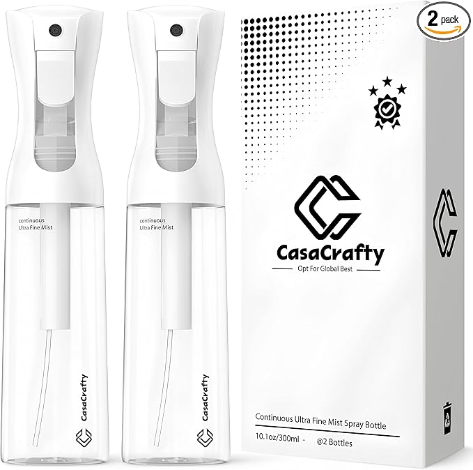 Continuous Spray Bottle for Hair 2 Pack – Fine Mist Water Sprayer 10oz (300ml), Refillable for Hair Styling, Continuous Mist for Plants, Cleaning, Skincare & Petcare, BPA-Free, Leak-Proof, 360° Mist