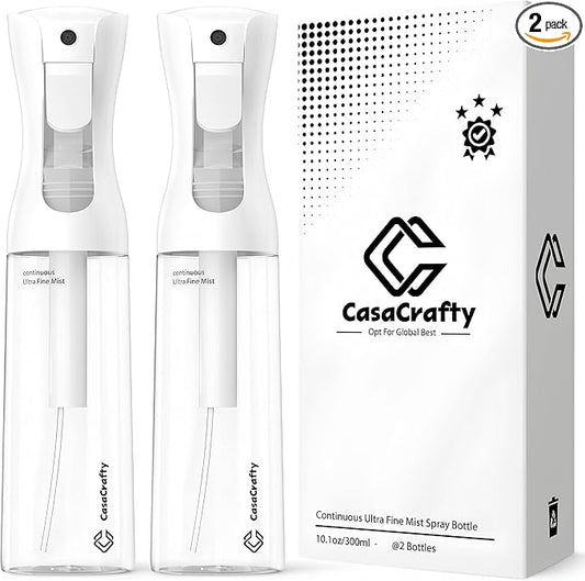 Continuous Spray Bottle for Hair 2 Pack – Fine Mist Water Sprayer 10oz (300ml), Refillable for Hair Styling, Continuous Mist for Plants, Cleaning, Skincare & Petcare, BPA-Free, Leak-Proof, 360° Mist
