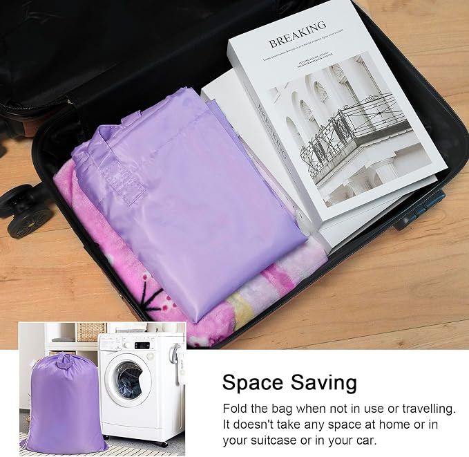 Extra Heavy-Duty Laundry Bag with Handles, Purple, 28x36" | Extra Large, Name ID Tag, Machine Washable, Reinforced Handles, Drawstring Closure, For College Dorm Travel