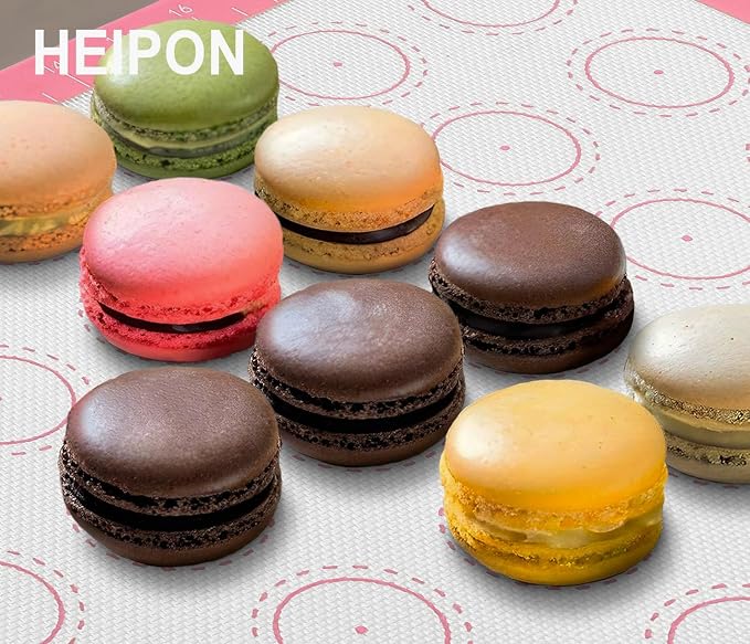 Macaron Silicone Baking Mats,22.44"Lx14.57"W,Pastry Mats Rolling Dough,Non-Stick,40 Macaron Molds,Cookie Sheet Liners,Reusable Baking Mat (1, Pink)