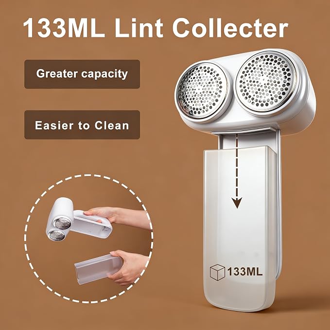Fabric Shaver, Dual Head Lint Remover, LCD & 6-Blade, Rechargeable, White | rechargeable sweater defuzzer for clothes couch furniture upholstery pet hair pilling remover portable
