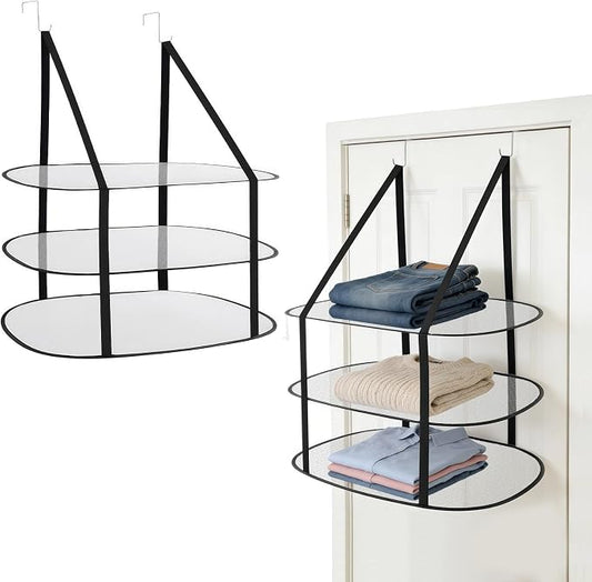 Tiiyee 2 Pcs 3 Tier Sweater Drying Rack, Foldable Flat Over The Door Rack | Hanging Sweater Dryer Folding Mesh Clothes Dry Hanger Large Lay for Small Spaces Apartments Dorms Bathrooms Laundry Garment