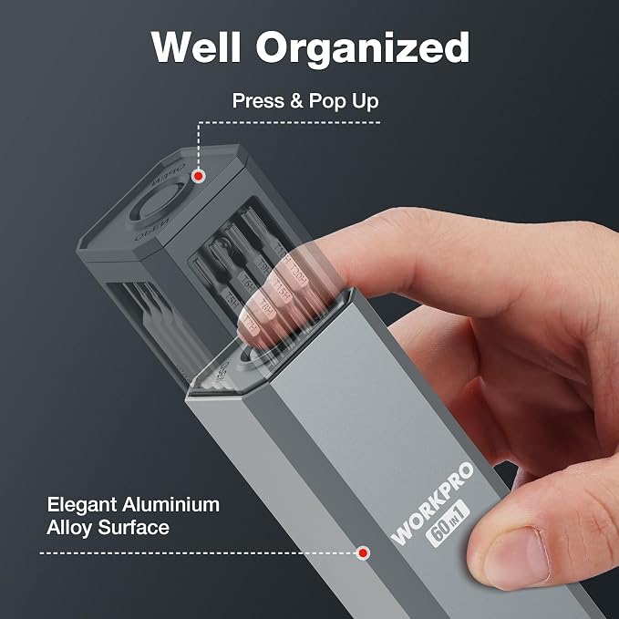 WORKPRO 60-in-1 Precision Screwdriver Set with Pop-up Magnetic Case, Well-organized CRV Small Screwdrivers, 360°Spin Mini Screw Driver Kit for Electronics, Phone, Computer, PC, Watch, Eyeglass