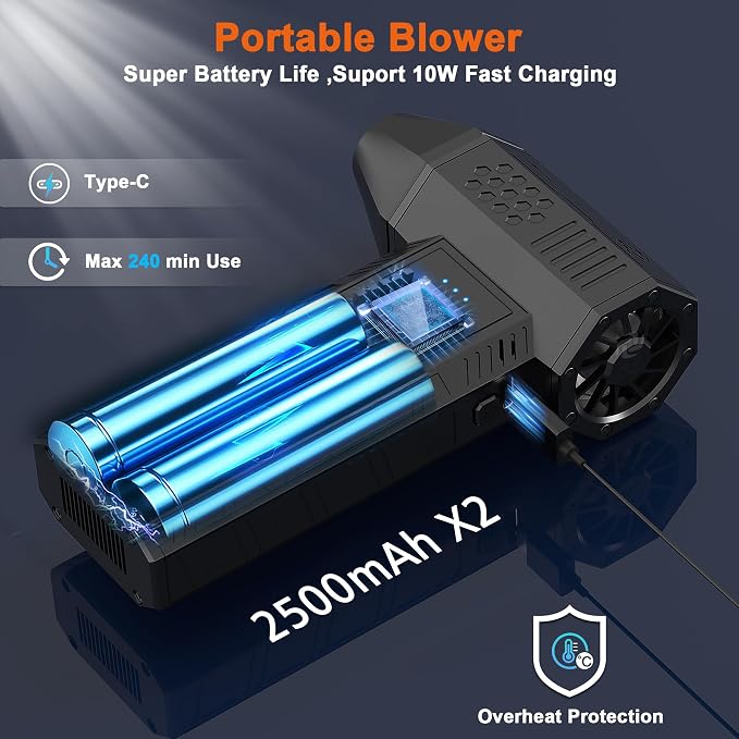 Compressed Air Duster-130000RPM Super Power Air Blower with Brushless Motor | 3-speed adjustable rechargeable Air Duster for PCs, Keyboards, Cars, Outdoor Use, the Home, and Clearing Snow and Leaves