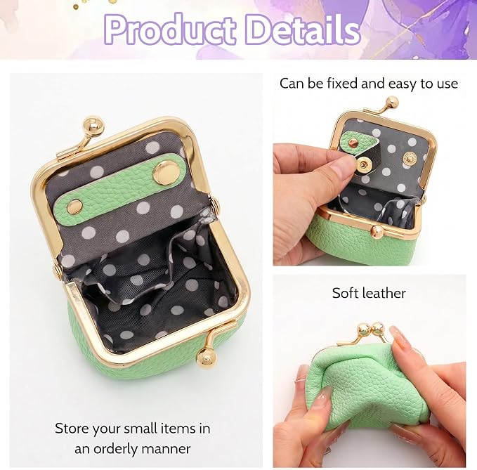 Genuine Leather Mini Jewelry Box Portable Vintage-Inspired Leather Small Coin Purse Jewelry Organizer Case Mini Travel Ring Box with Kiss Lock for Women Earring Ring Necklace
