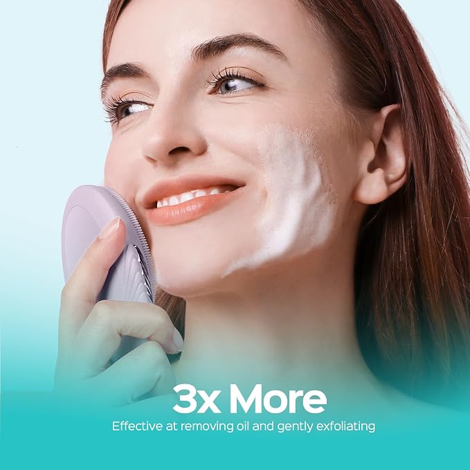 COSLUS FBS01 Facial Cleansing Brush Face Scrubber, Compact for Travel | Rechargeable, Gentle Silicone, 5 Cleansing Modes, Deep Cleaning for Men & Women, Removing Blackhead Exfoliating, Light Purple