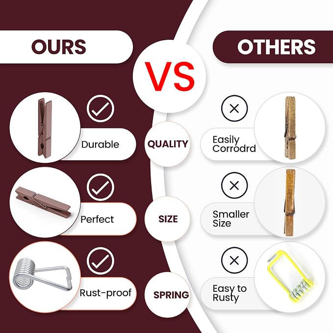 50PCS Colored Wooden Clothespins 2.9 Inch Color Clothes Pins for Pictures | Colorful Close Pins Wood for Photos Classroom School Decoration Craft Cheer, Brown