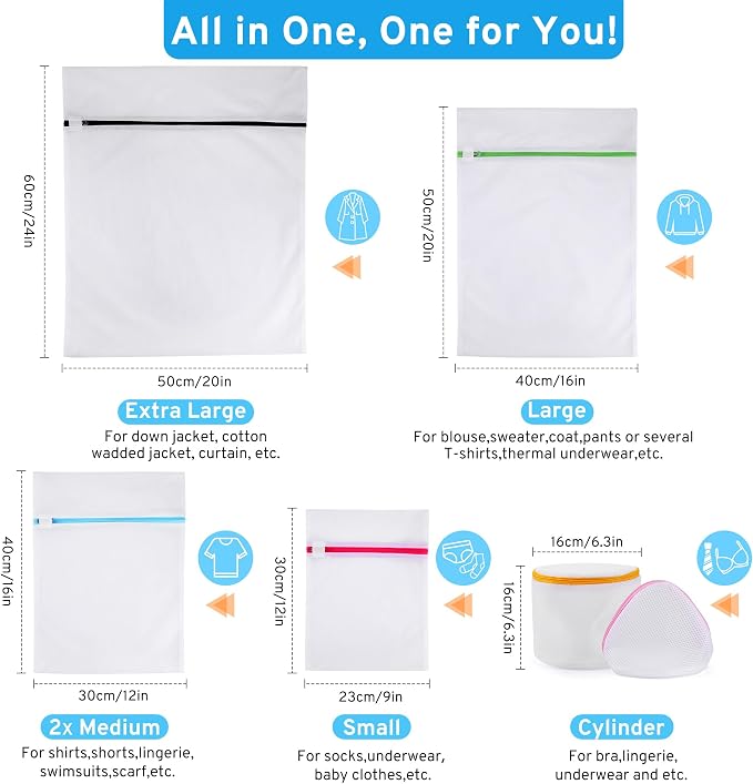 Ultimate 7 Pack 6 Size Mesh Laundry Bags Set for Delicates with AUTO-Lock Zipper, Lingerie Bags for Washing Delicates, Laundry Bags Mesh Wash Bags, Delicates Laundry Bag for Jeans,Blouse,Stocking,Bra | Laundry Bags Mesh Wash Bags Set, 6 Sizes, Durable ...