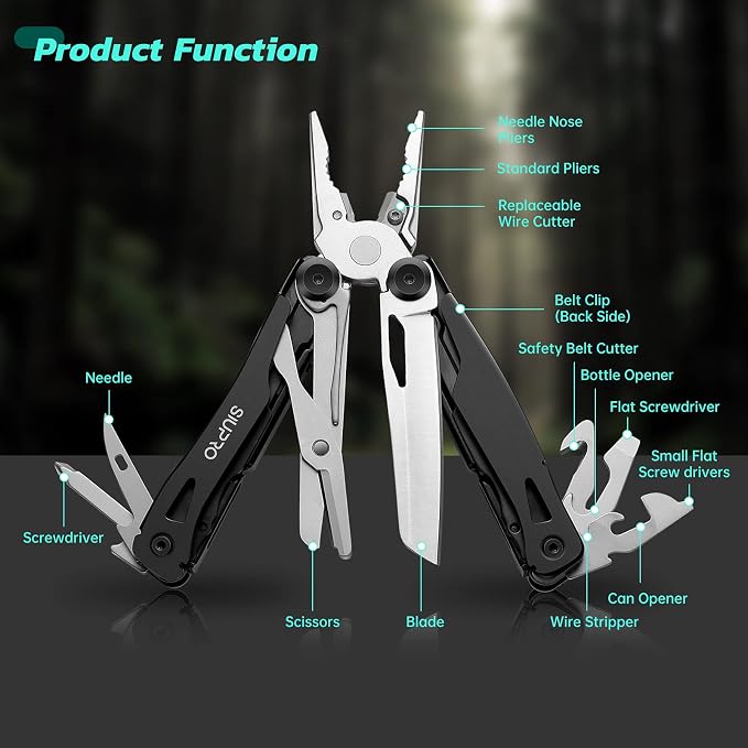 SIUPRO Multitool Pocket Knife for Men Women, Tactical Multi-Tool Pliers, Scissors with Clip, Nylon Sheath, All Safety Locking, Multipurpose Camping Survival Gear, Gifts Ideas