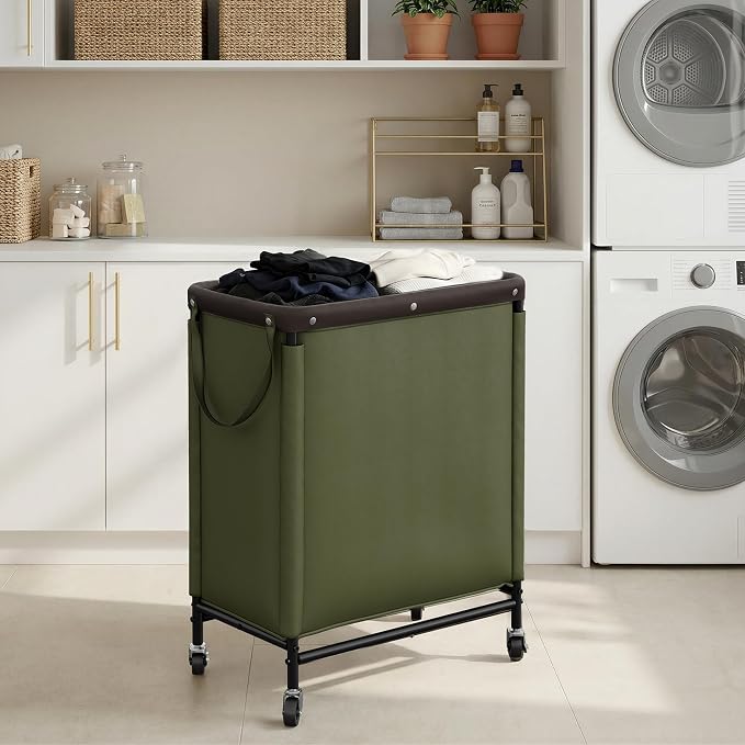 StorageWorks 2 Section Laundry Hamper, 100L Green Sorter Cart with Wheels