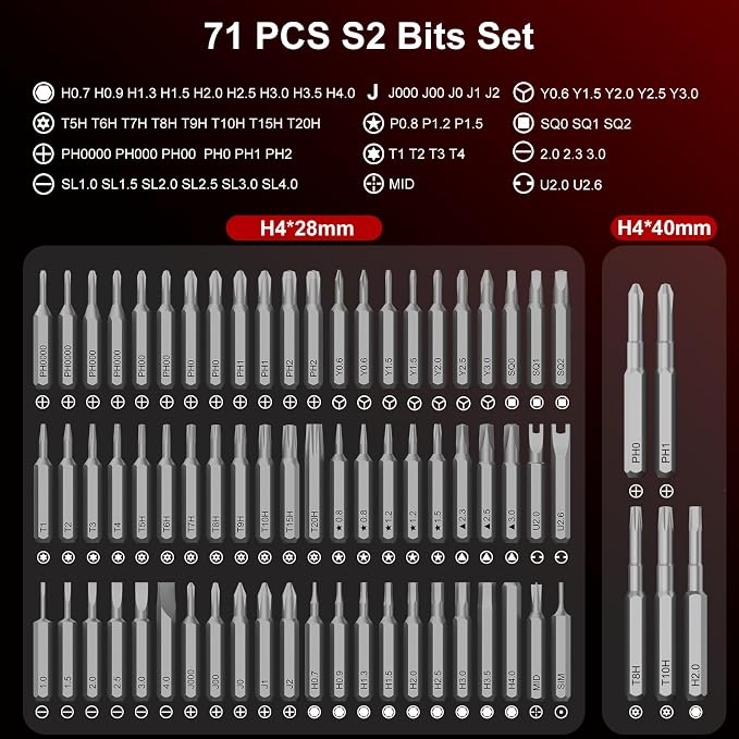 75 IN 1 Mini Electric Screwdriver Set, Power Screwdriver | 71 S2 Precision Bits, 3 LED Lights, Magnetic Storage, USB-C Charging, Cordless Screwdriver Repair Tool Kit for Electronics
