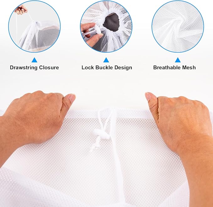 2 Pack Large Mesh Laundry Bags, 24" x 36" Heavy Duty Strong | Drawstring Dirty Clothes Bag, with Soft Breathable Net, Machine Washable, For College, Dorm, Camp, Travel ＆ Family Use(White)
