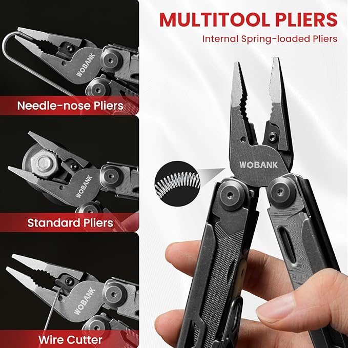 33-in-1 Multitool Pliers, Full-size, EDC Knife, Stainless Steel | Scissors, Damascus Pocket Knife, Nylon Sheath, Adjustable Hex Wrench, Survival, Camping, Hiking, Repair, Gift for Men Dad