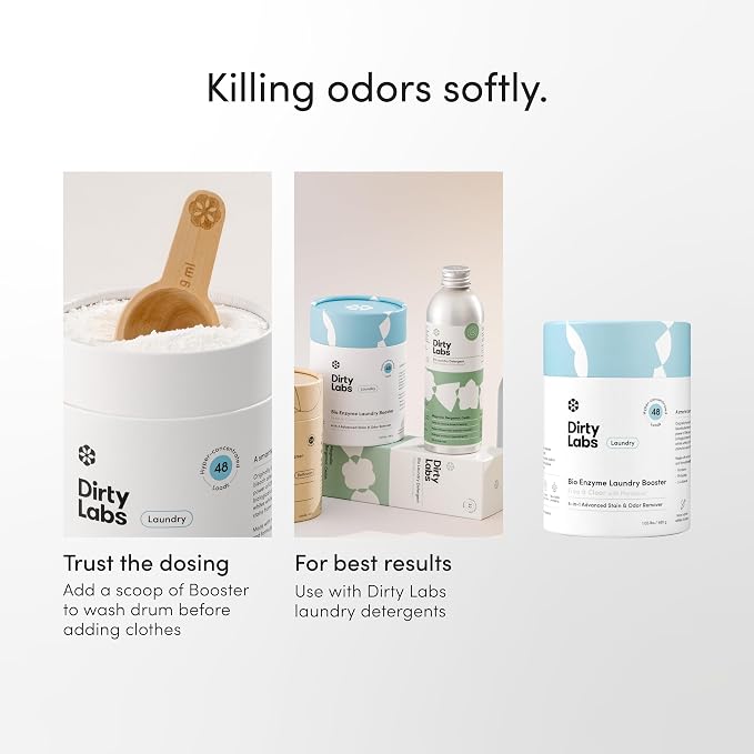 Dirty Labs | Scent Free | Bio Enzyme Laundry Booster | 48 Loads (1 lb) | Hyper Concentrated | High Efficiency & Standard Machine Washer | Nontoxic, Biodegradable | Stain & Odor Removal Enzyme Booster