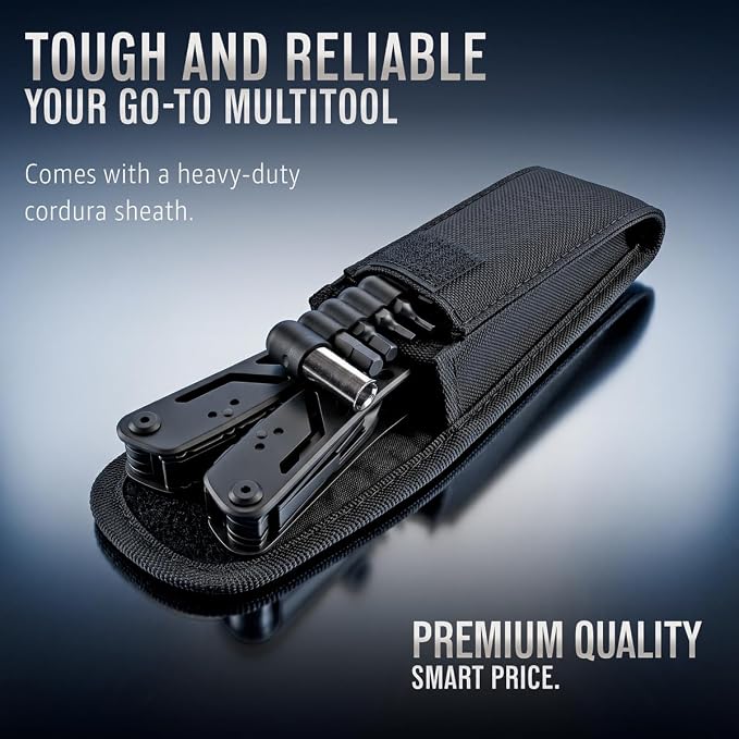 24-in-1 Multitool with Knife, Pliers & 11 Magnetic Bits - Black Stainless Steel Multi Tool for Camping, Hiking, EDC - Gift for Men 2238B