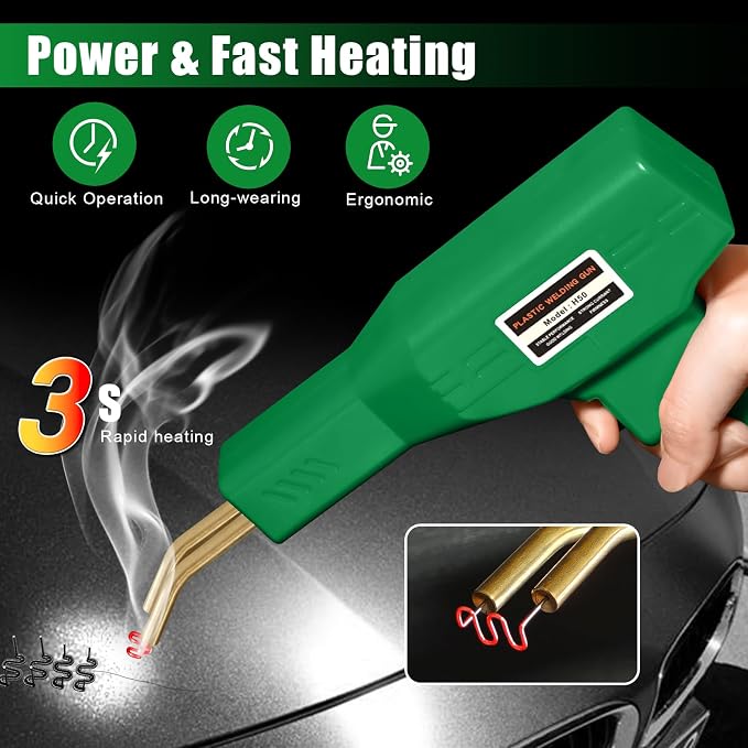 ATOLS Upgraded Plastic Welder, 1000PCS Staples, Pure Copper Transformer, Rapid Heating, Plastic Welding Kit, Hot Stapler Kit, Plastic Welder Gun Kit, Car Bumper Repair Kit, Plastic Repair Kit(Green)