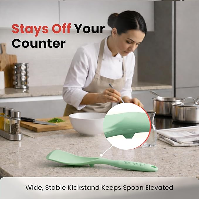 Silicone Spoon Spatula for Cooking - Multifunction Scoop Spatula Spoonula - Heat Resistant Cooking Spoon for Nonstick Cookware - Large Silicone Kitchen Spoon - Seamless Design (Mint,2pcs)