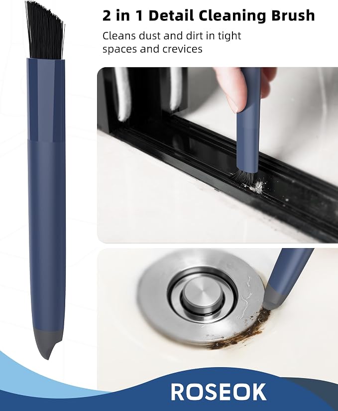 ROSEOK Grout Cleaner Brush Set, Detail Cleaning Brush Set, Crevice Scrub Brushes for Tile, Sink, Corners, Drains, Crevice Cleaning, Deep Clean Brush Set for Edge, Blue