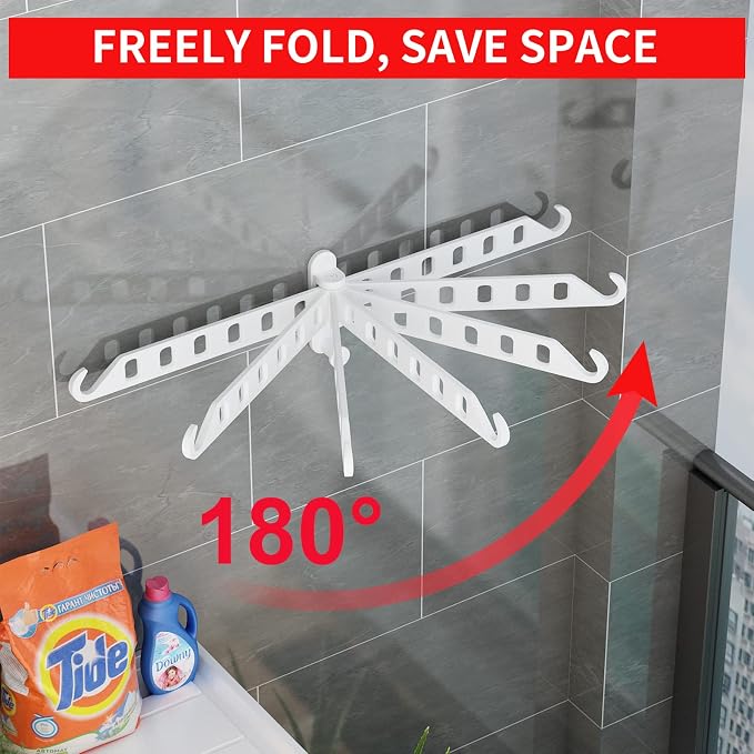 JOOM Clothes Drying Rack Wall Mounted, Foldable Wall Hanger, White 13in Arm | Space Saving Aluminum Wall Mount Clothes Rack for Laundry Room, Closet, Bathroom, Dorm, Apartment, Folds Flat When Not in Use
