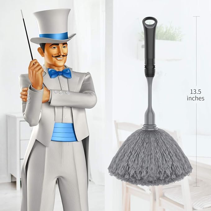 MR.SIGA Microfiber Delicate Duster with Non Slip Handle, Gray & Black | Gentle on delicate surfaces, washable microfibre duster head