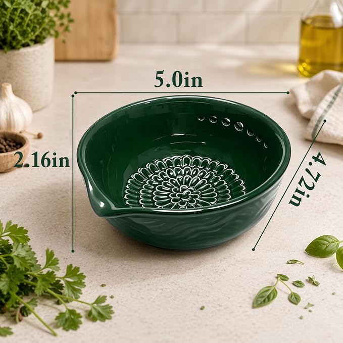 3-in-1 Ceramic Grater Bowl,Garlic Ginger Grinder with Herb Stripper | Cleaning brush included | Enhanced grinding texture | Multiple stripping holes | Dishwasher safe | Less mess food prep