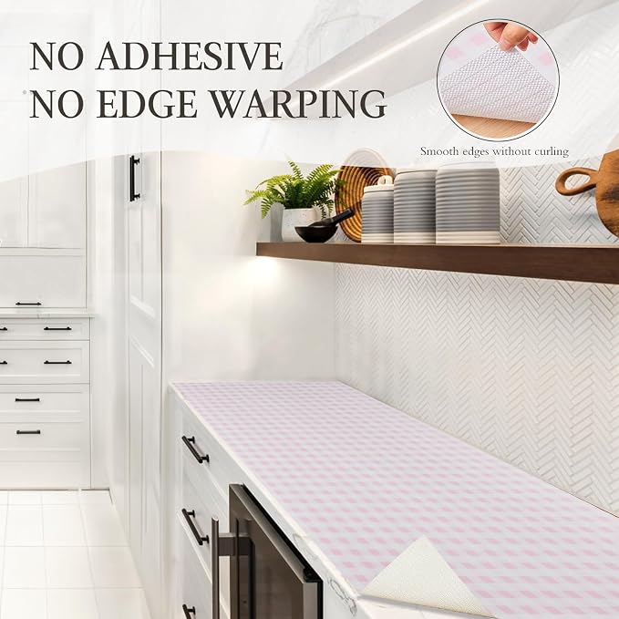 Beautysaid Shelf and Drawer Liner for Kitchen Cabinet Non Adhesive Non Slip | Shelf Paper Waterproof Washable Thickened for Dresser Pantry Shelve Bathroom Protector Liner(Pink Checkered,12 in x 30 FT)
