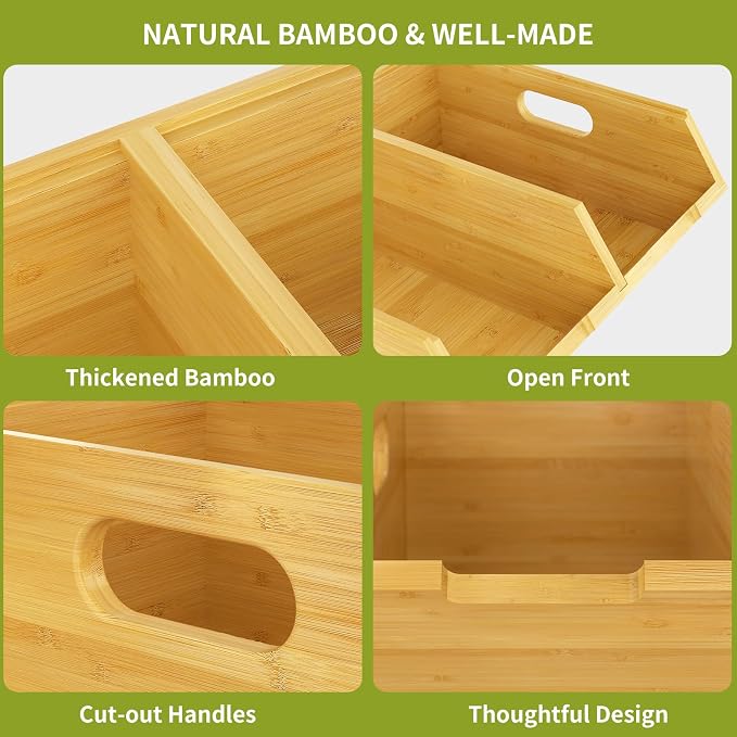 Bamboo Pantry Storage Bins, Potato and Onion Storage Bins for Countertop | Open Front Storage Bins, Large Capacity, Stackable Design, Cut-out Handles, FSC-certified Bamboo, No Assembly
