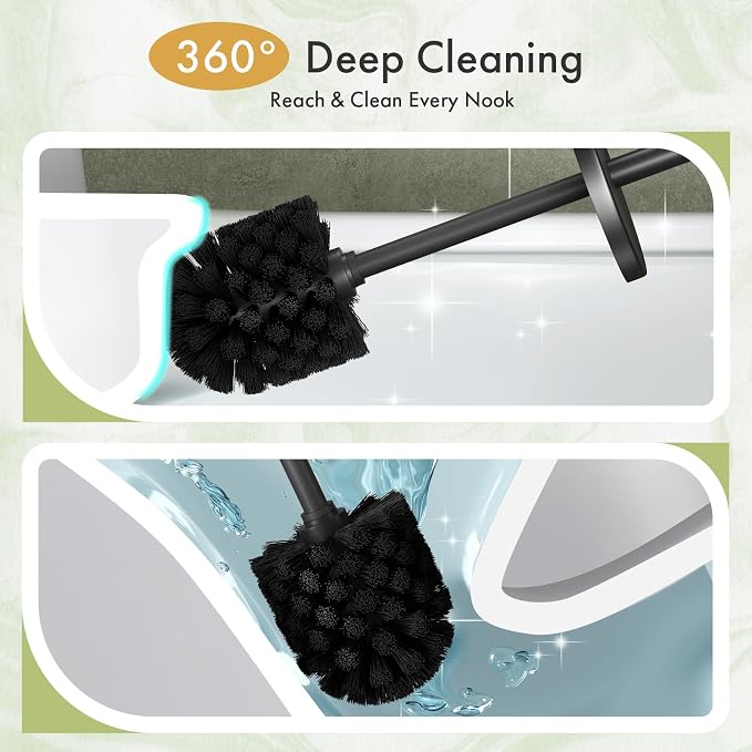 Toilet Bowl Brush and Holder Set 3 Pack with 6 Extra Brush Heads | Extra Long Handle with Splash Guard Cover, Tool-Free Installation, Bathroom Space-Saving, Cleaner Sets for Apartments, RV (Black)