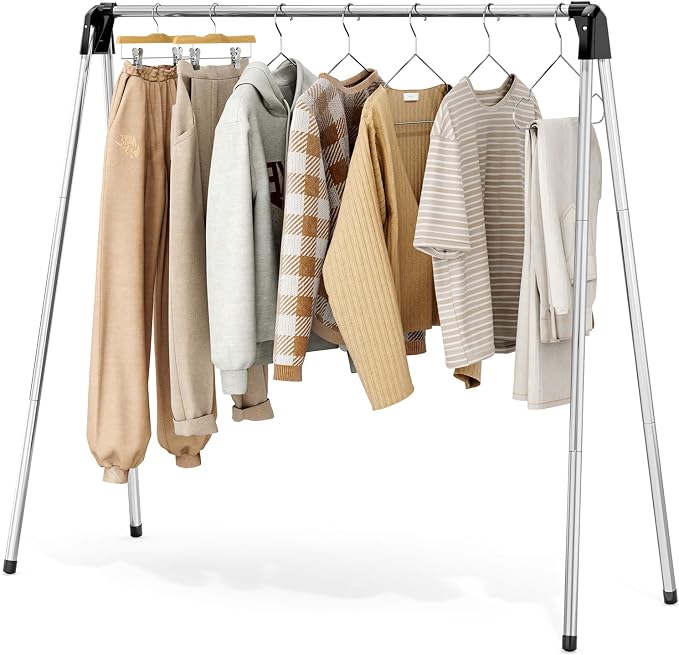 TOOLF 55" Stainless Steel Collapsible Clothes Drying Rack | Foldable Drying Rack Clothing, Indoor Outdoor Use with Travel Friendly Design, Collapsible for Home, Camping, Theater, RV Use