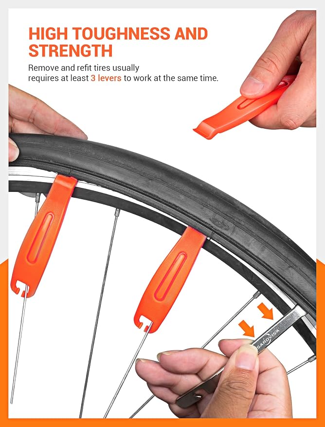 Bike Tire Levers, Bike Tire Tools for Road Mountain Bicycle Tire | Ultra Strong Tire Levers & Stainless Steel Tire Spoons, Great Value Bike Tire Repair Kit with Drawstring Bag & Core Wrench