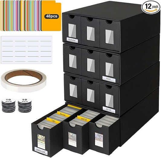 Trading Card Storage Box for 12000+, Card Deck Box for MTG Commander Display, Card Organizer Box with 48 Card Dividers, Labels & Tapes, Compatible with TCG, PTCG, MTG and Sport Cards