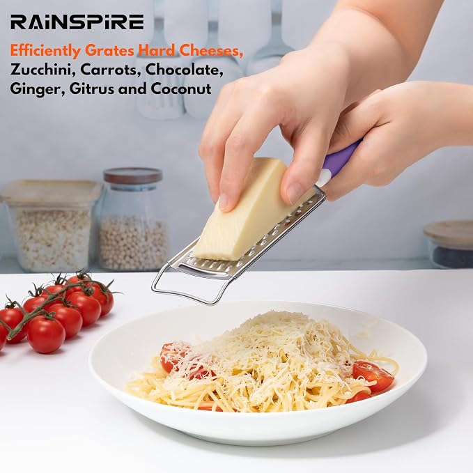 Rainspire Professional Cheese Graters for Kitchen Stainless Steel Handheld, Metal Lemon Zester Grater With Handle For Cheese, Chocolate, Spices, Kitchen Gadgets And Tools, Soft Grip Handle, Purple