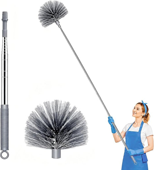 Cobweb Duster with Extension Pole, 90" Spider Web Brush, Grey | Cobweb duster with extension pole & stainless steel telescopic handle. For ceilings, fans & corners. Collapses to 15.7".
