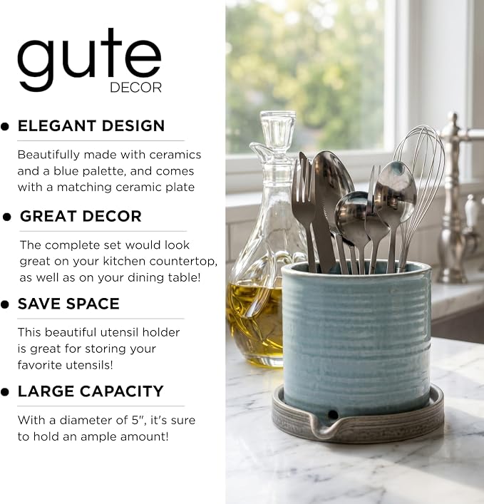 GUTE Utensil Holder Drying Strainer - Sink Utensils Rack, Cutlery Drying , 6x5x5, Silverware Organizer Drainer Basket Caddy, Kitchen Dryer Countertop Cooking Drain - Also For Bathroom Toothbrushes