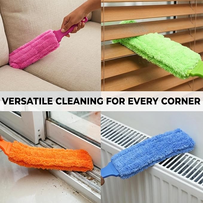 4 Pack 15 inch Reuseable Microfiber Feather Duster, Blind Duster, Gap Duster, Removable and Washable Head, Cleaning Tool for Window, Blind, Car, Wall, Dead Corner Gap, Furniture, Sofa, Screen