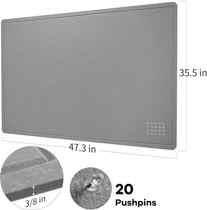 Felt Bulletin Board 48x36 inches, Decorative Pin Board for Home & Office | Cork Board Alternative for Wall with Push Pins, Display Mood Board for Photos, Notes & Reminders