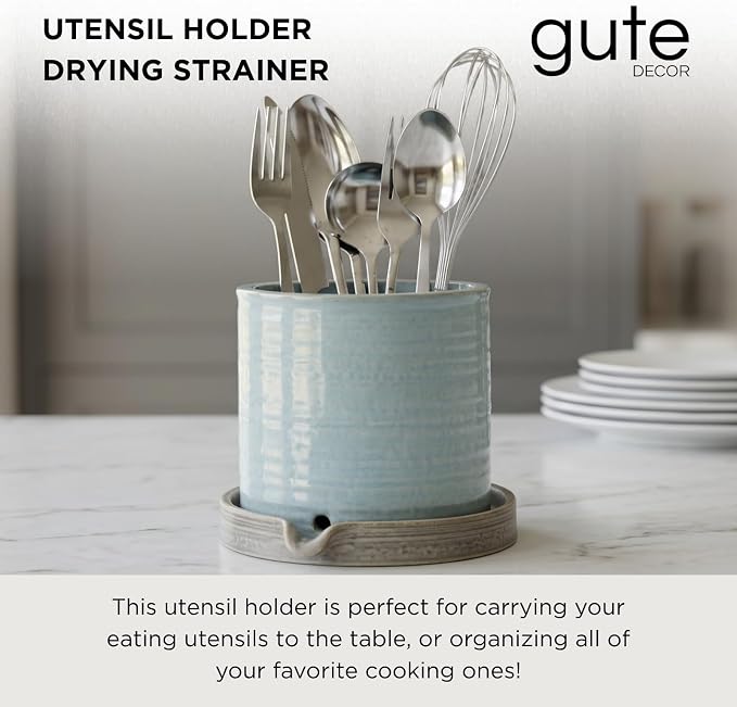 GUTE Utensil Holder Drying Strainer - Sink Utensils Rack, Cutlery Drying , 6x5x5, Silverware Organizer Drainer Basket Caddy, Kitchen Dryer Countertop Cooking Drain - Also For Bathroom Toothbrushes