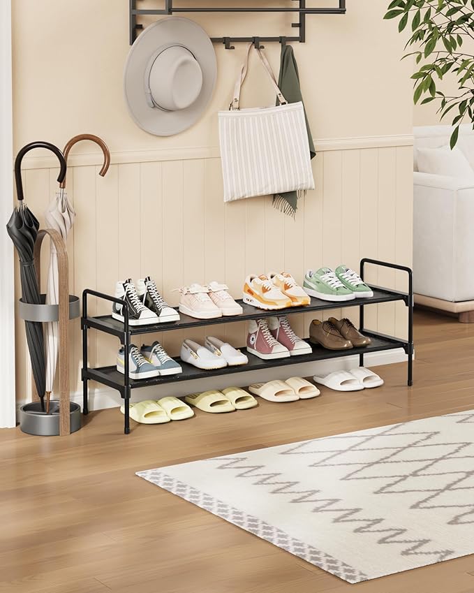 Kitsure Shoe Rack for Closet, Shoe Organizer for Front Door Entrance, Stackable Shoe Shelf, Detachable Closet Organizers and Storage, 36.1" Wide - 2 Tiers, Black | Closet, Front Door Entrance, Entryway, Stackable & Detachable Shelf, Closet Organizers a...