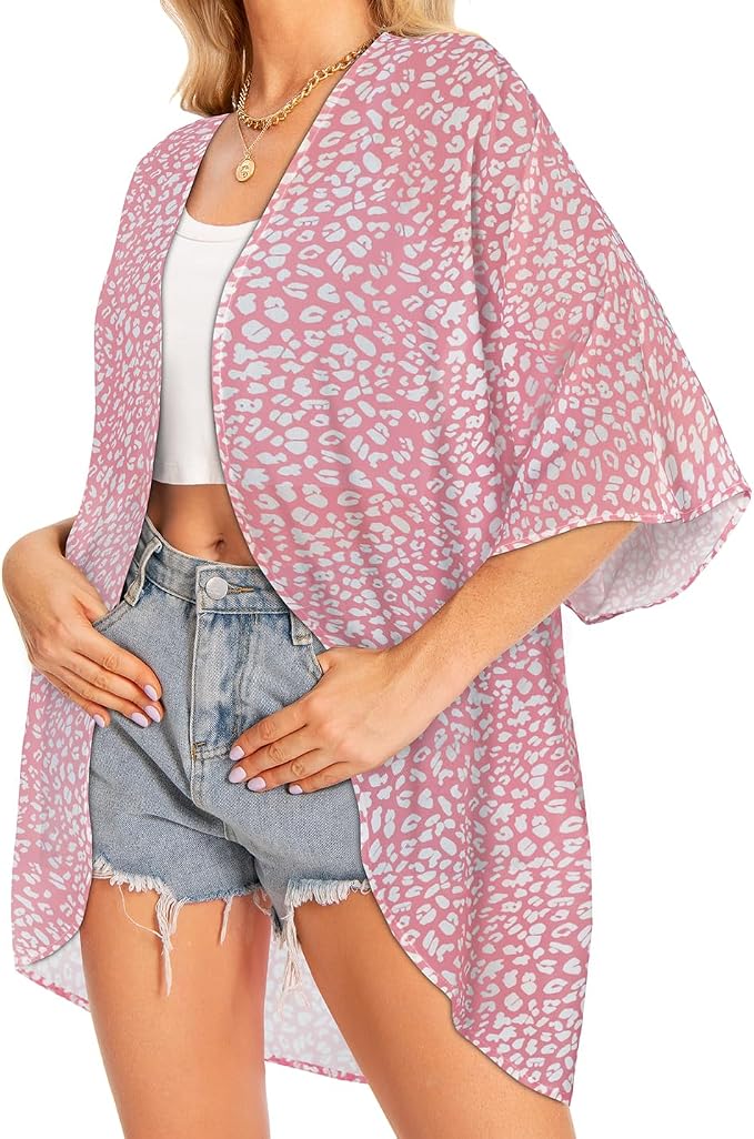 Women Kimono Cardigans Summer Cover Up Hawaiian Shirts Floral Print Tops | ROSEMIA chiffon kimono open front cardigans, beach cover ups, daily casual tops, cruise outfits, summer resort wear