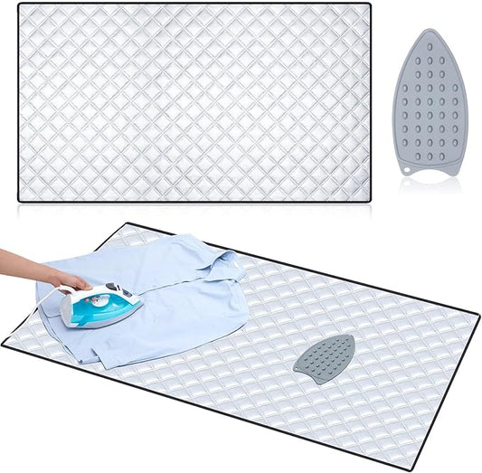 Tigeen Ironing Mat, Extra Large 47 x 22 Inch Ironing Blanket with Aluminum Foil Film & Insulating Cotton, Thick Heat Resistant Portable Pressing Pad for Tabletop, Countertop, Washer & Dryer