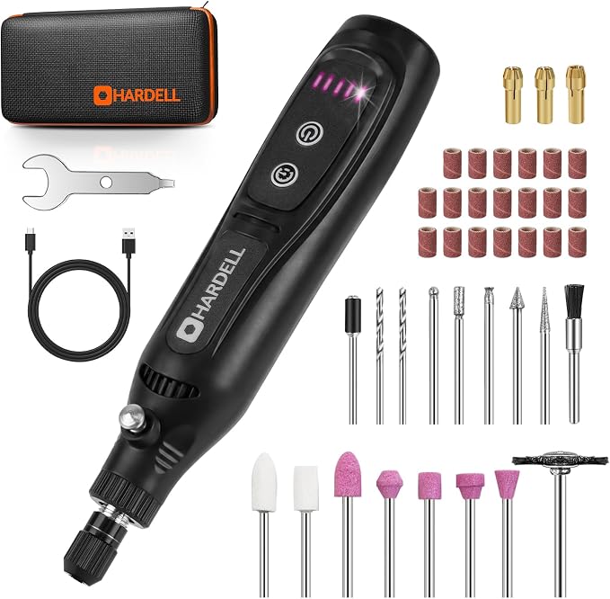 HARDELL Mini Cordless Rotary Tool, 4V 5-Speed Portable Rotary Tool with 43 Accessories, Type-C Charging DIY Craft Tool for Sanding,Carving, Polishing, Jewelry,3D Priting