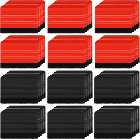 Lasnten 100 Pcs Squeegee for Vinyl Decal Tools 4 Inch Felt Edge Squeegee for Car Window Windshield Glass Cleaning Tool Vinyl Scraper Applicator Tool with Black Fabric Felt Edge(Red Black)