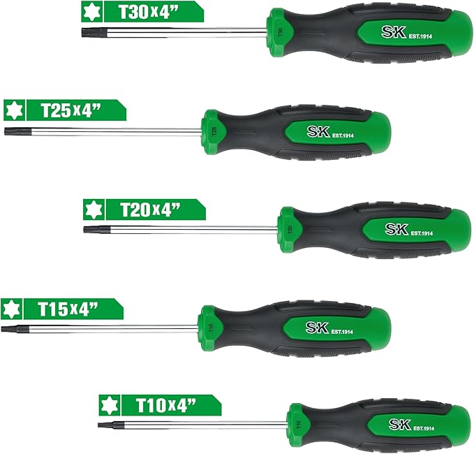 SK 5-Piece Star Screwdriver Set, Magnetic Screwdriver Set, S2 Steel | Heat-Treated Chrome Plating Shaft, Black Oxide Tip, SureGrip Handle