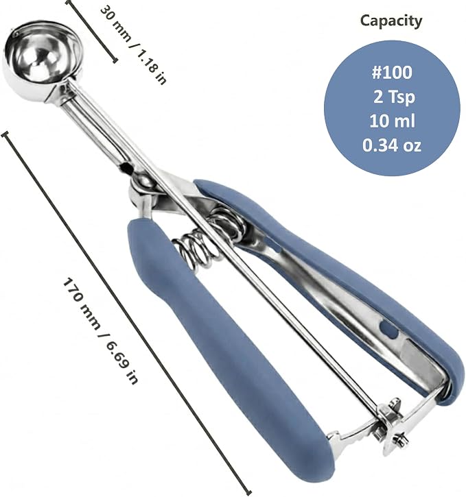 Cookie Scoop, 18/8 Stainless Steel Cookie Scooper, Cookie Scoops for Baking, 2Tsp/10ml/ 0.34oz Tbsp Cookie Dough Scoop, Cookie Scooper for Baking(#100 Midnight Blue)