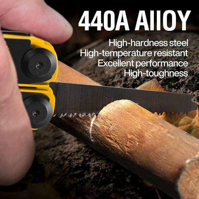 23 in 1 Multitool with Premium Gift Box, Cool Gadgets for Men (Yellow) | Include Screwdrivers Saw Screwdrivers Bottle Opener Pliers Camping Knife, Best Gift for Boyfriend Son Dad Him Husband